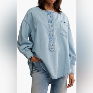 NWT Free People We The Free Denim Dreaming Pullover XL